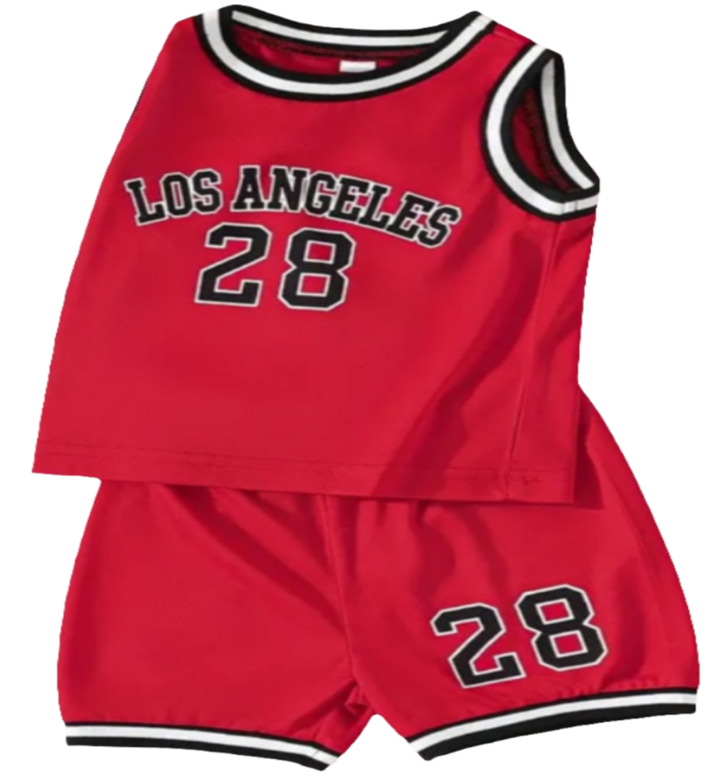 Basketball  Singlet met short "Los Angeles 28" rood