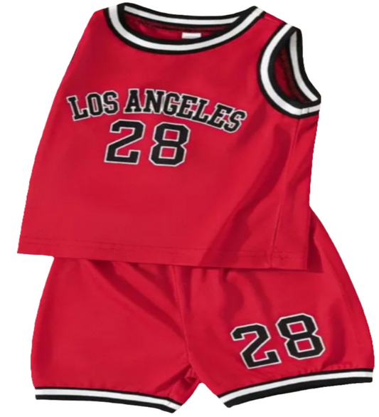 Basketball  Singlet met short "Los Angeles 28" rood