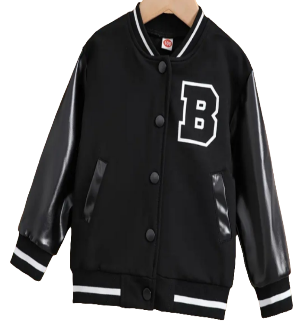 Baseballjack"B" met pu leren accenten