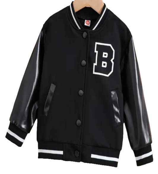 Baseballjack"B" met pu leren accenten