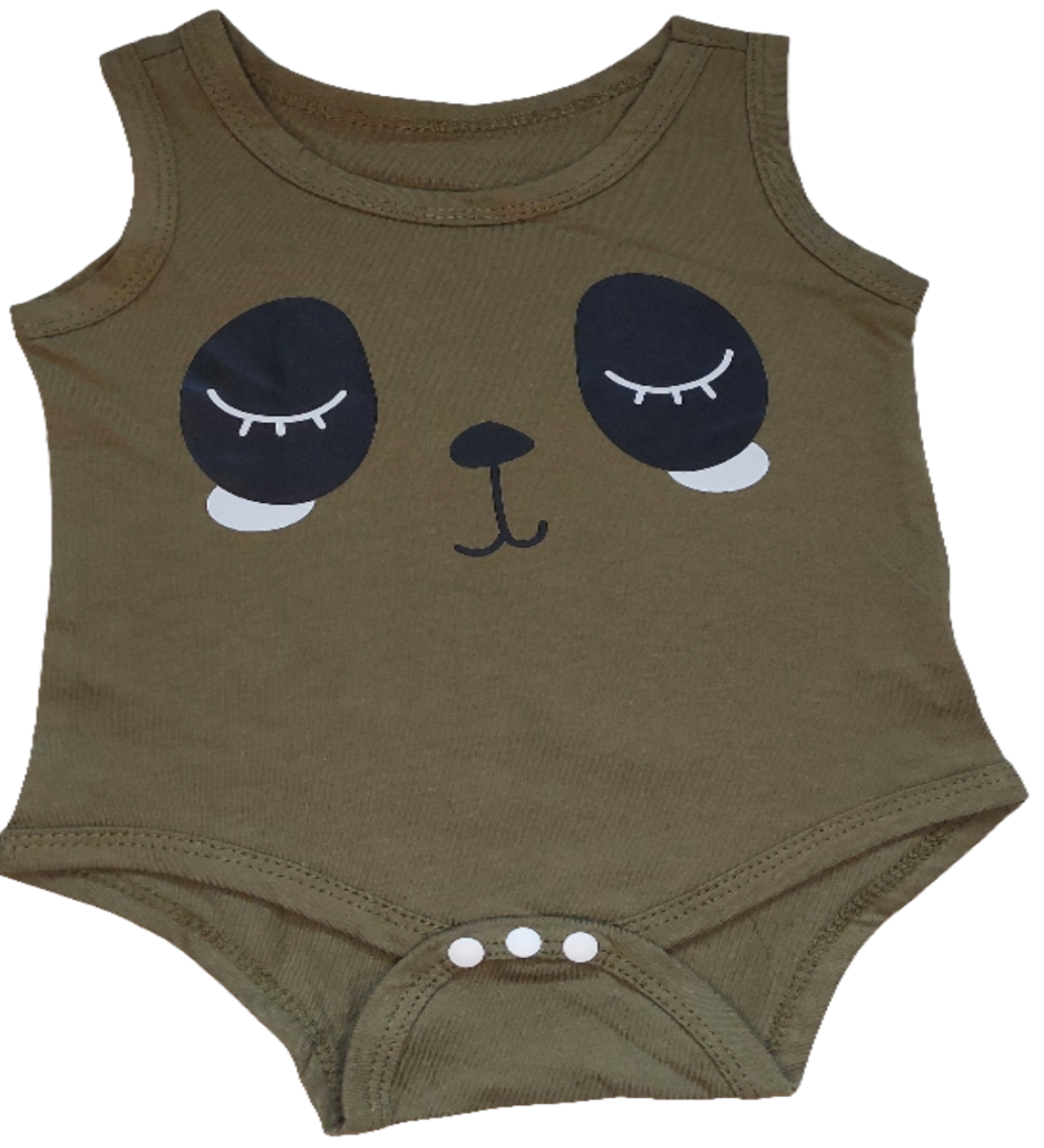 Katoenen romper in legergroen met dierengezicht