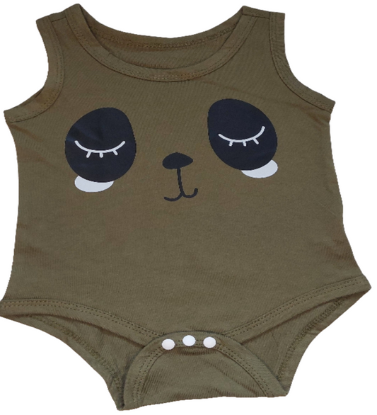 Katoenen romper in legergroen met dierengezicht