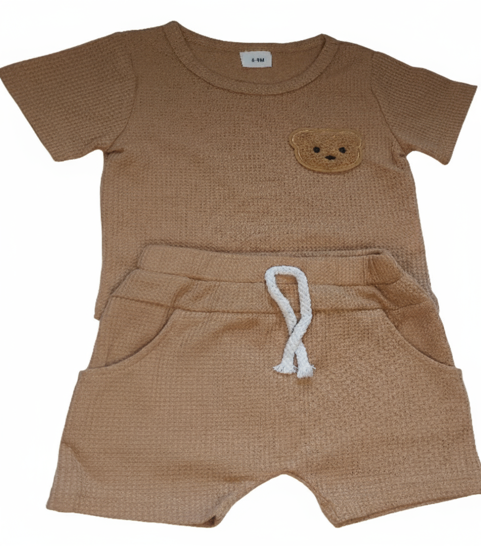 Set: shirt en short wafelstof bruin