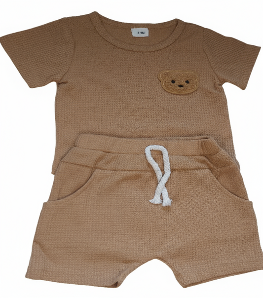Set: shirt en short wafelstof bruin