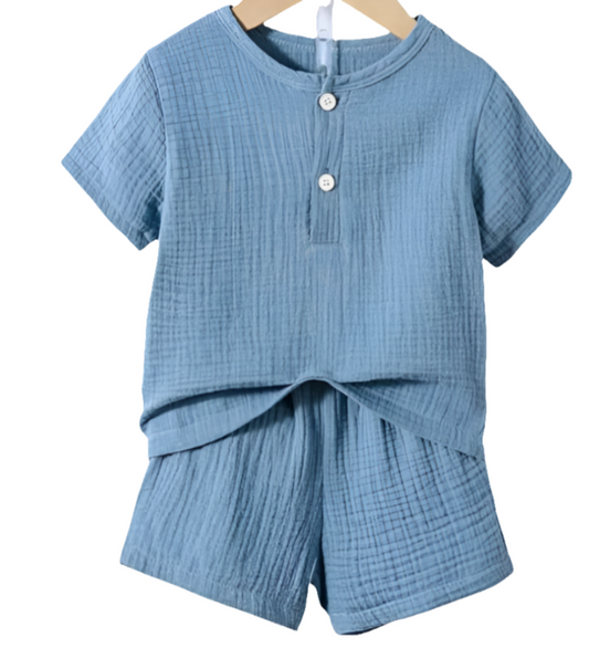 Set: shirt met short crinckle katoen 