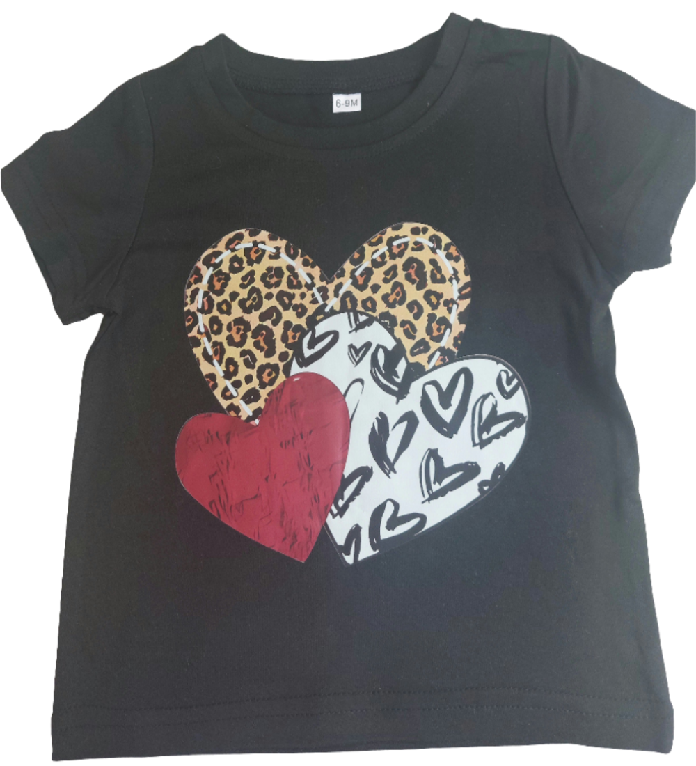 shirt voor meisjes zwart met 3 hartjes