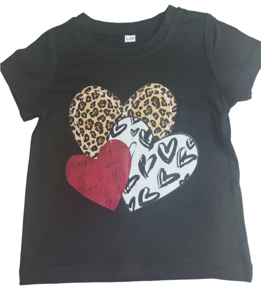 shirt voor meisjes zwart met 3 hartjes