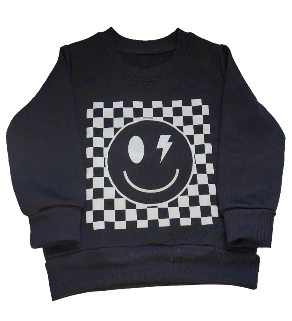 sweater urban / checkerboard stijl zwart of groen met smiley