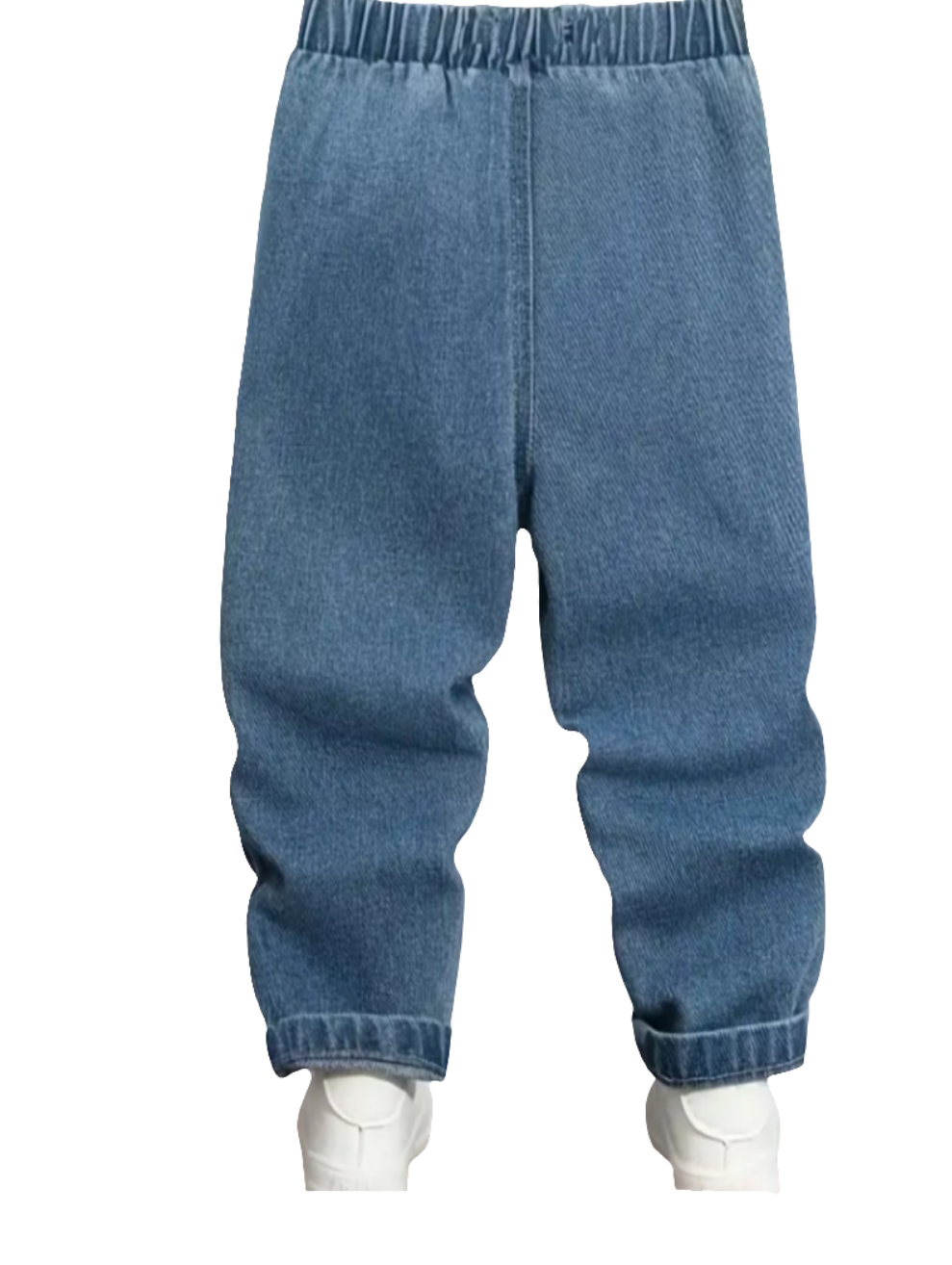 Denim jeans met witte bloemen. Leuk te combineren met de witte gymp met bloemetje.