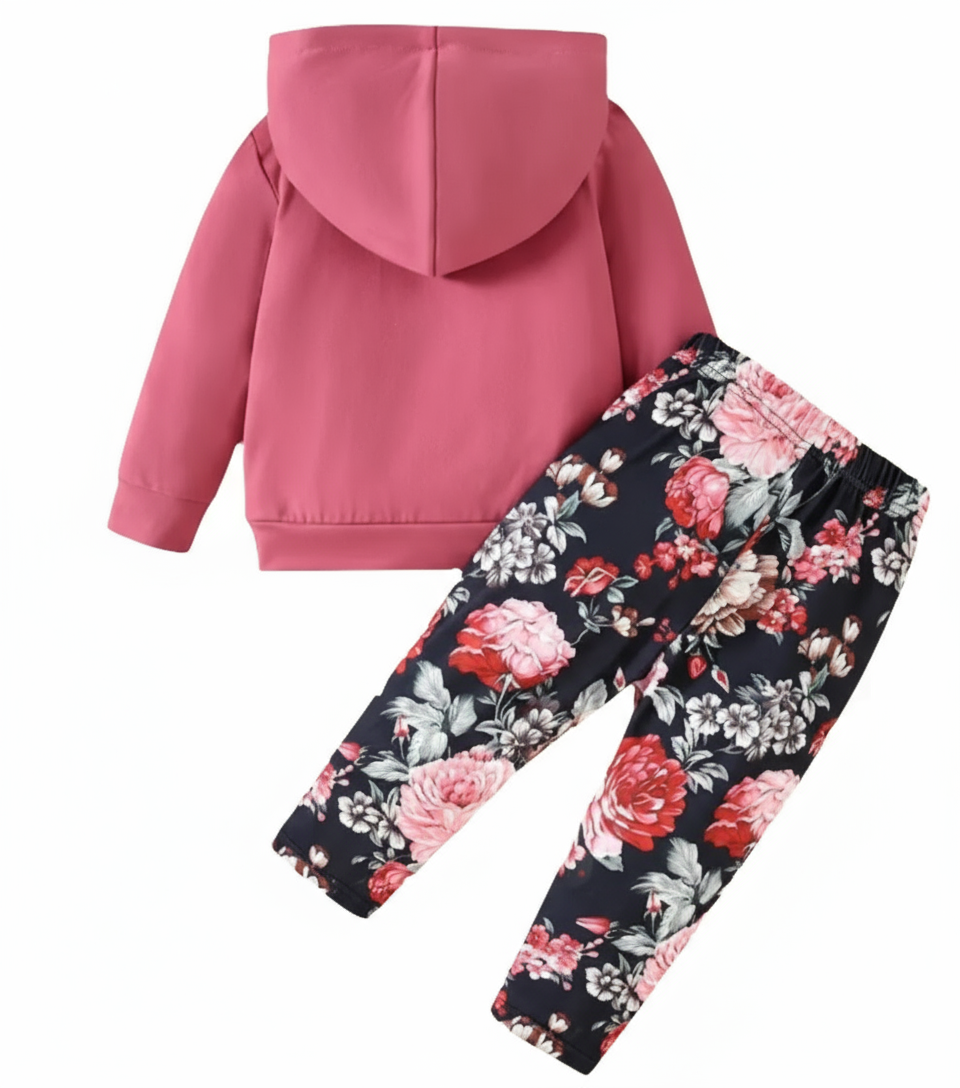 joggingpak roze met zwart met bloemen