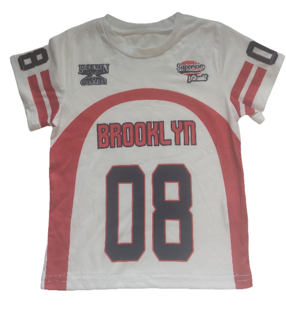 American Football Shirt wit met rood Brooklyn
