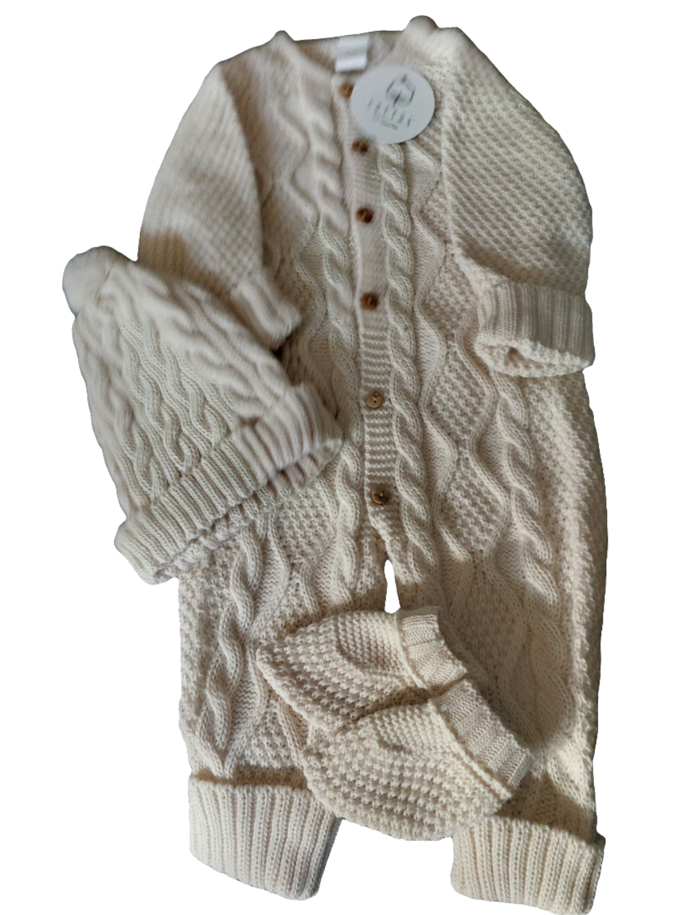 SET JUMPSUIT, MUTS EN SOKJES: ZAND