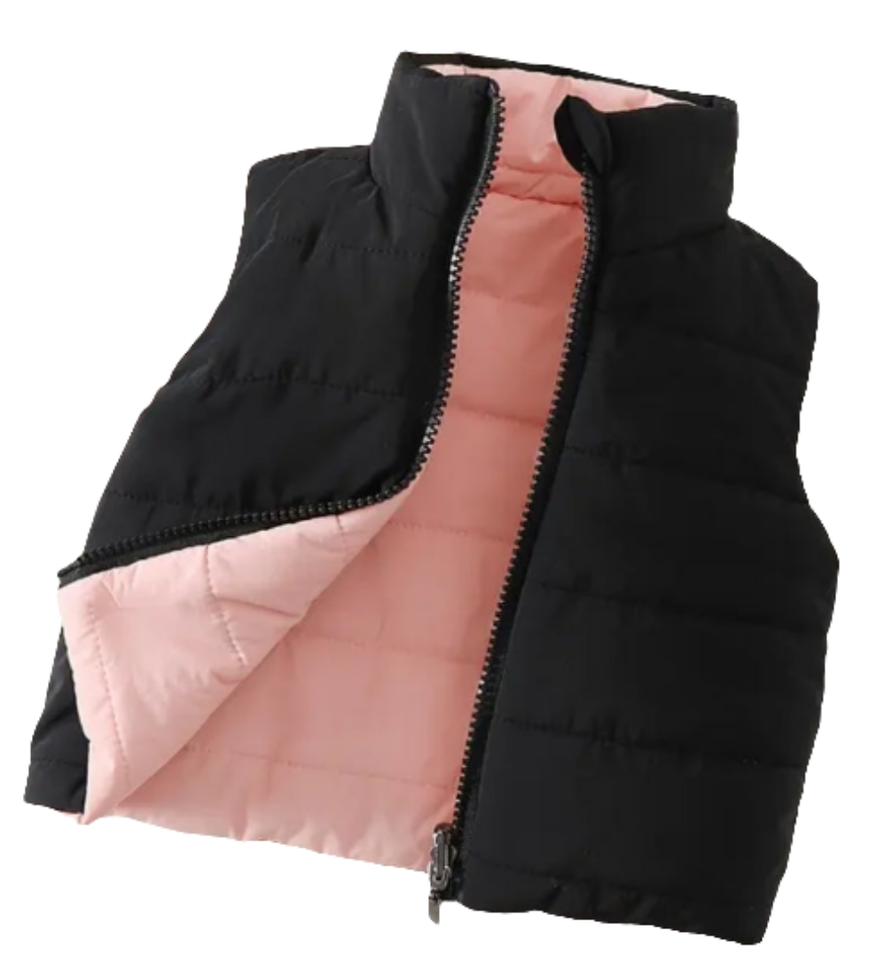 Bodywarmer in zwart/roze ( tweezijdig te gebruiken)