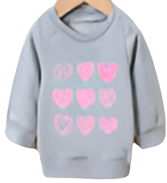sweater grijs met roze hartjes