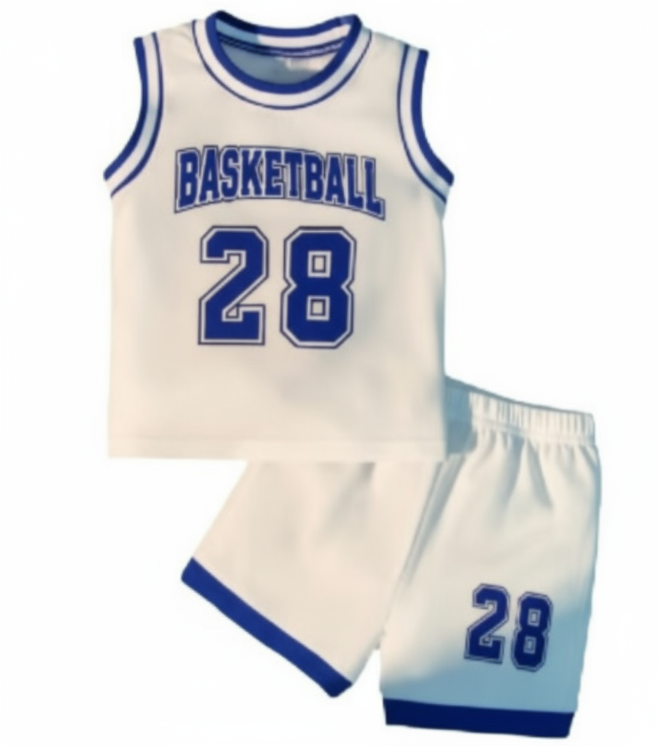 Basketball   Singlet en short  "BASKETBALL 28" wit/blauw