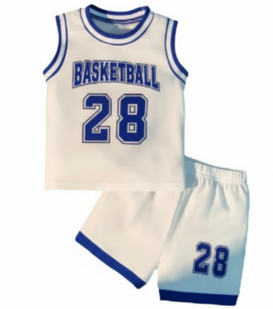 Basketball   Singlet en short  "BASKETBALL 28" wit/blauw