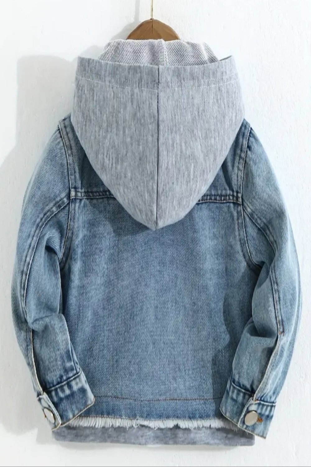 Denim jack met capuchon van joggingstof