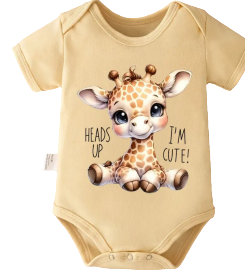 Romper "Heads Up, I'm Cute" be met baby giraf