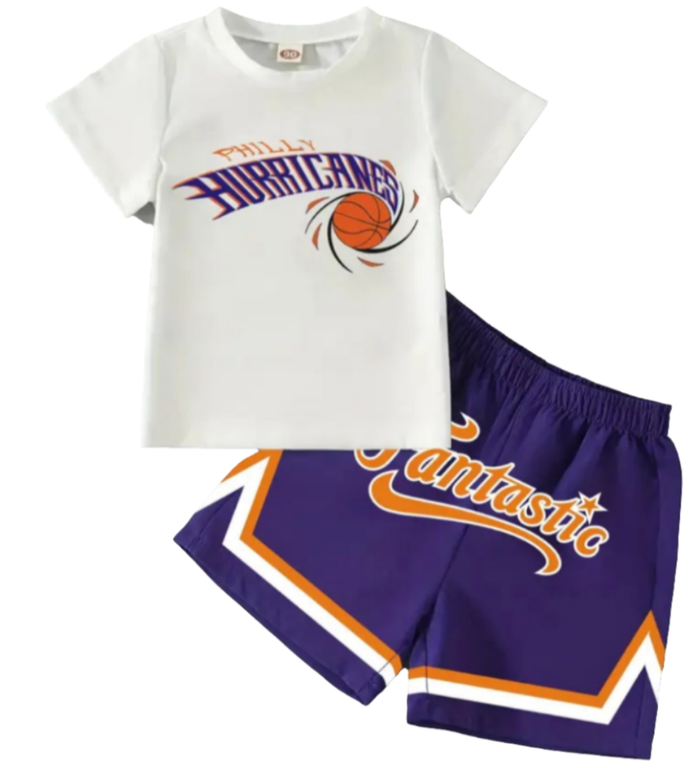 Basketball Shirt en short " HURRICANES" wit/paars