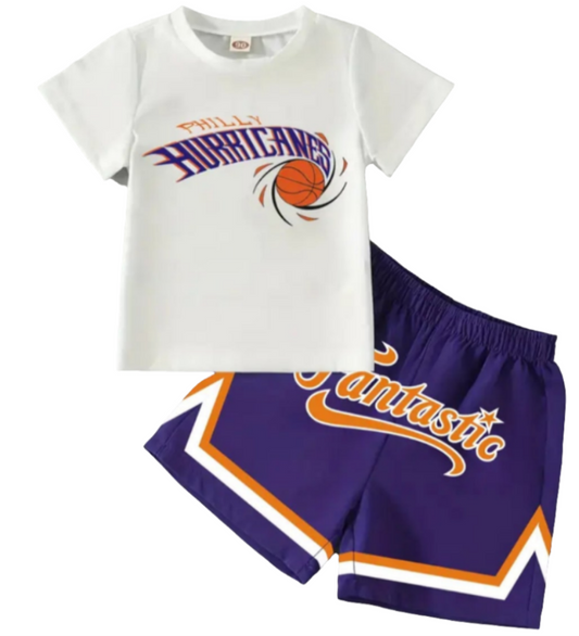 Basketball Shirt en short " HURRICANES" wit/paars