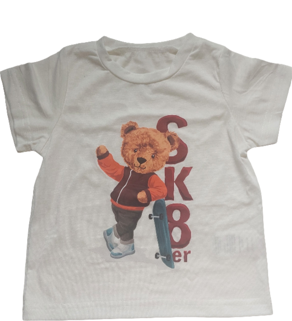 tshirt wit met skatebeer