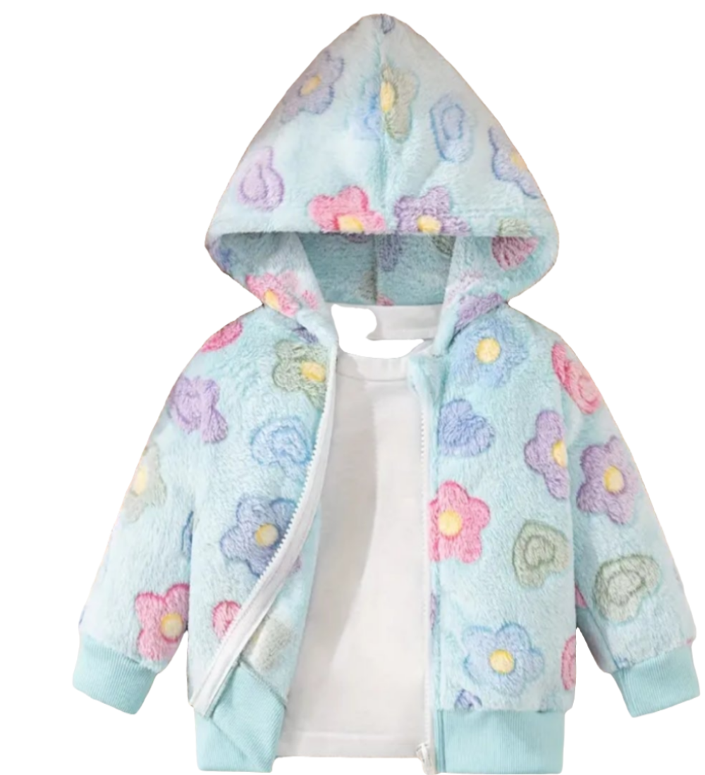 jas met capuchon blauw met bloemen