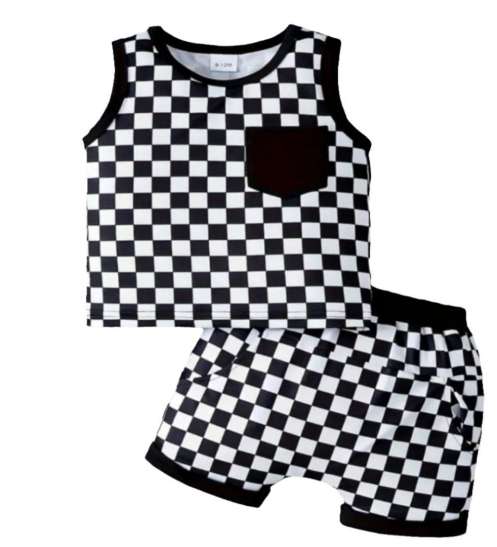 Set voor de zomer: singlet en short Urban / checkerboard (evt. te combineren met de instapper of gymp Urban zwart)