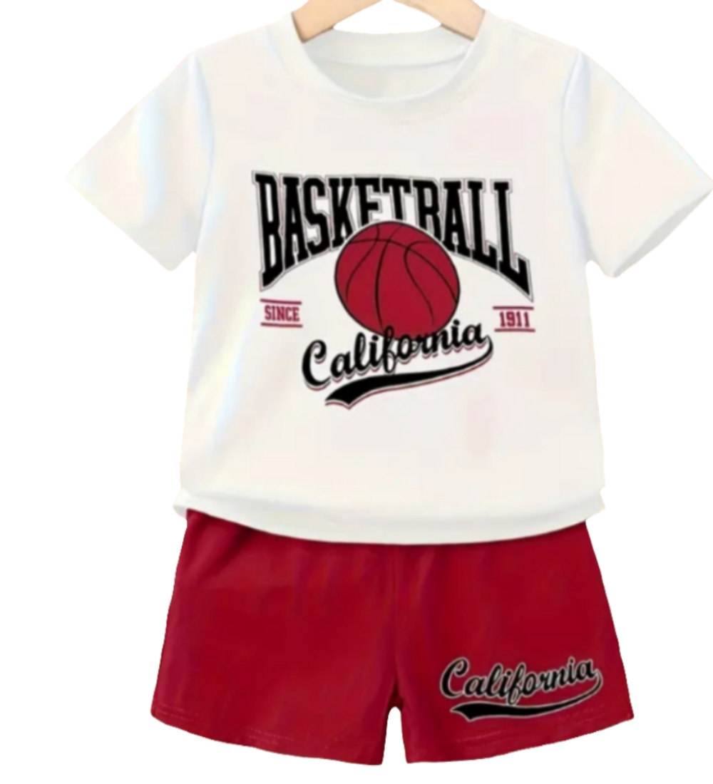 Basketball shirt en short wit/rood