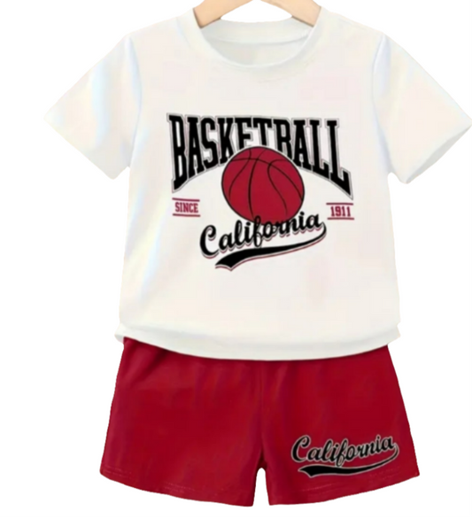 Basketball shirt en short wit/rood
