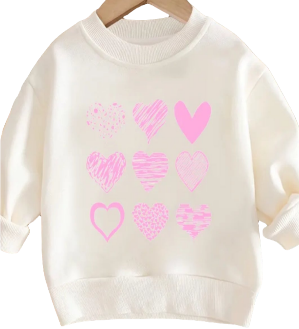 sweater wit met roze hartjes
