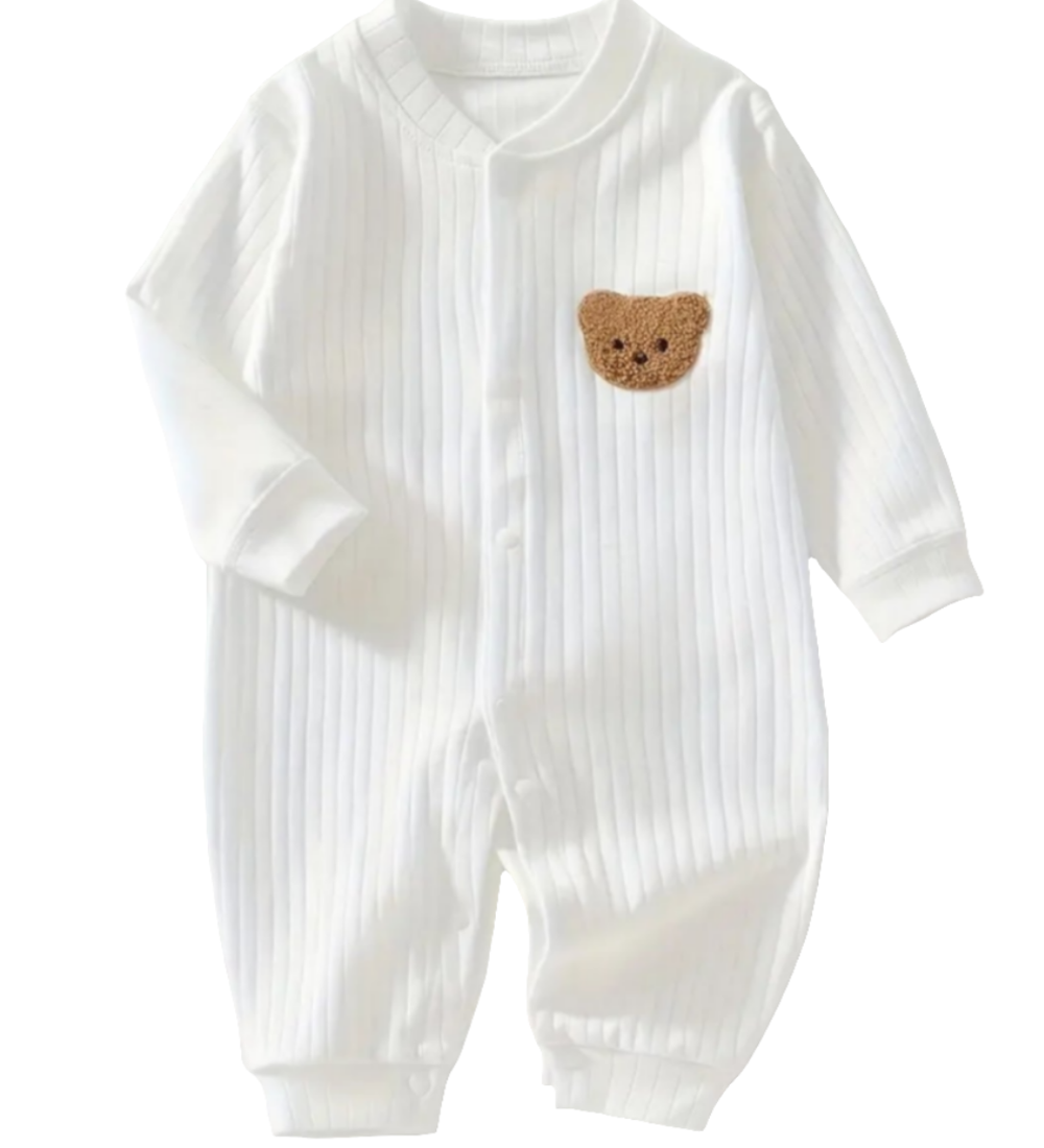 Katoenen boxpak wit met beertje