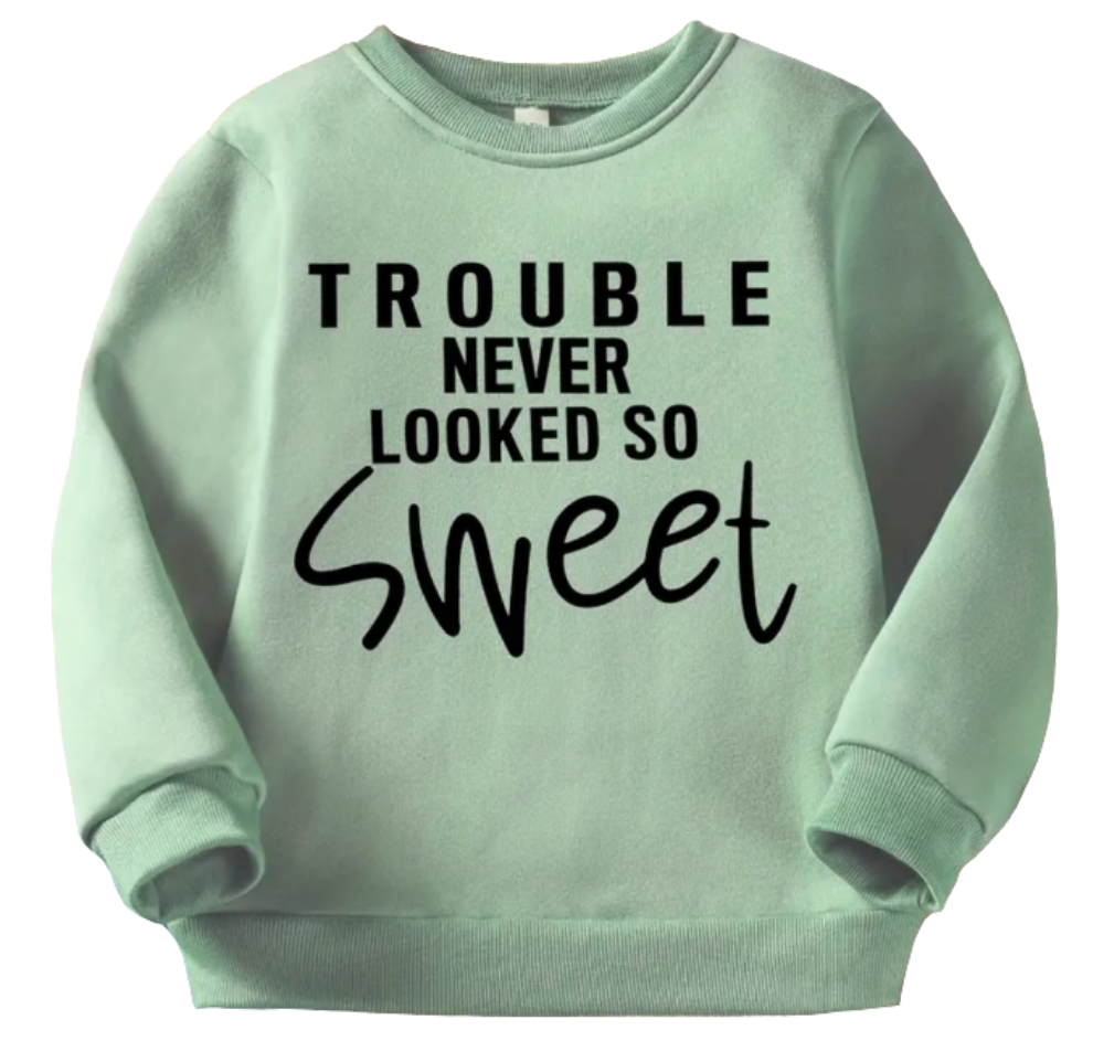 sweater"Trouble" in beige, groen of  leverbaar 