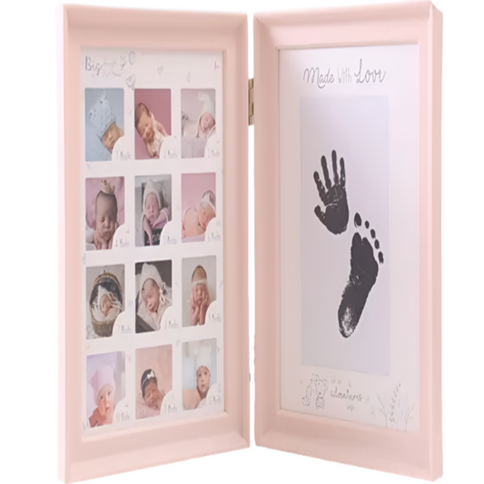 Fotolijst met hand /voetafdruk roze 12 maanden