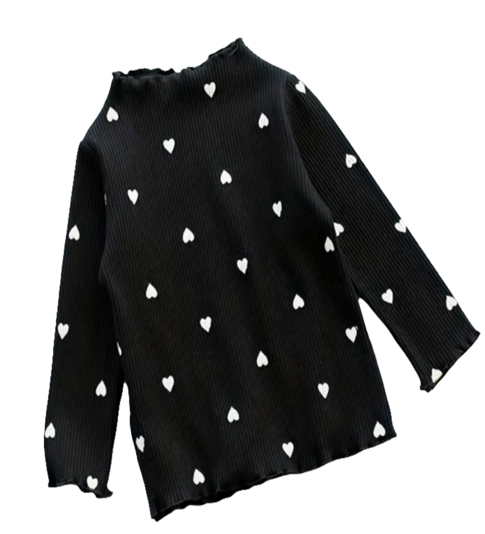 trui zwart met witte hartjes