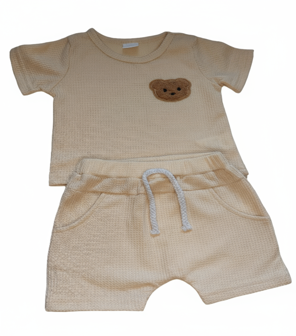 Set: shirt en short wafelstof beige