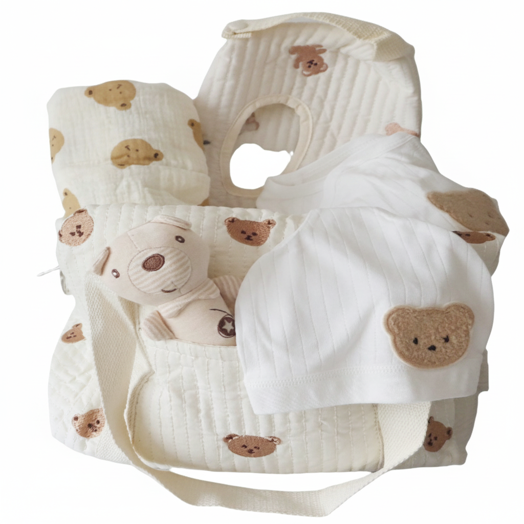 Dit kraam of babyshowerpakket bestaat uit: 

luiertas, houder voor billendoekjes, lakentje

boxpakje met mutsje een rammelaar

 



 

