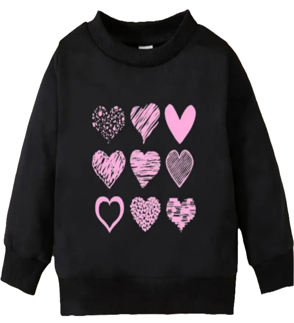 sweater zwart met roze hartjes