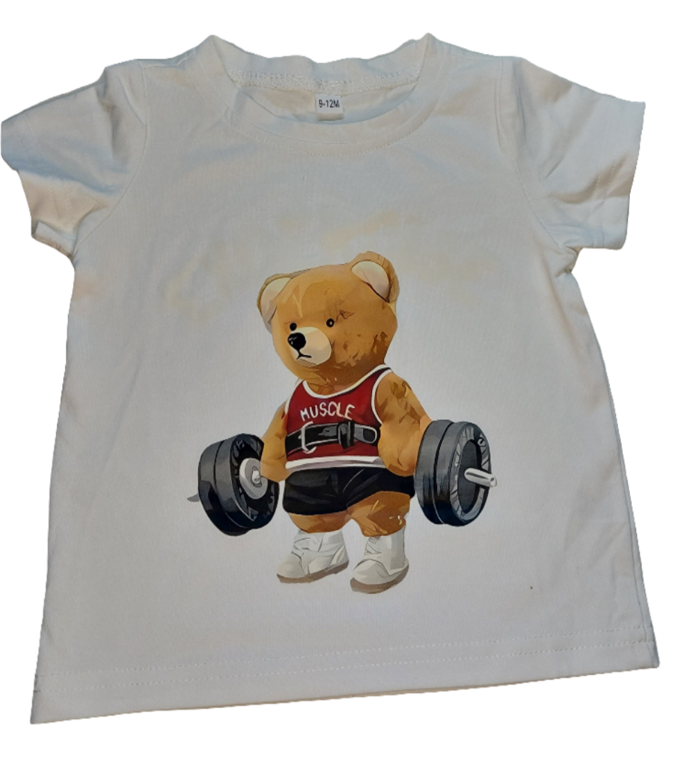 Tshirt wit voor jongens : Muscle Bear