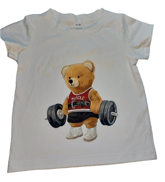 Tshirt wit voor jongens : Muscle Bear