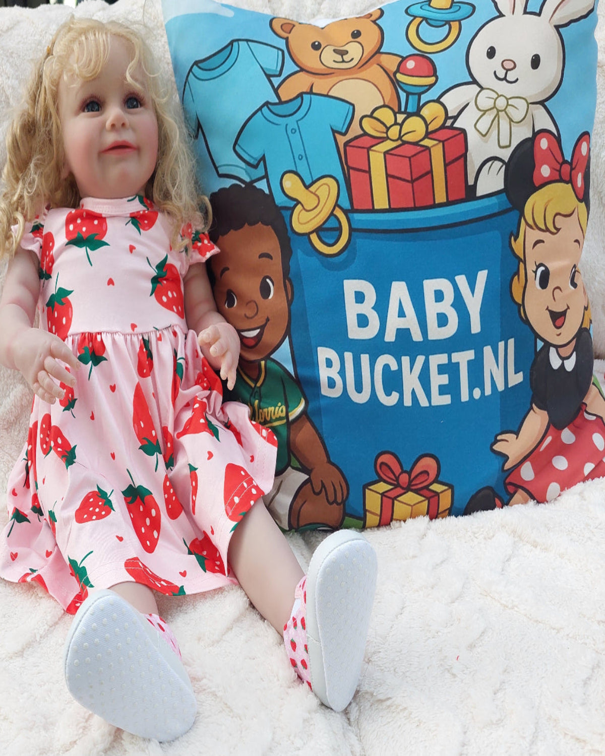 roze canvas instapper met aardbeien( ook als set verkrijgbaar met jurkje aardbei)