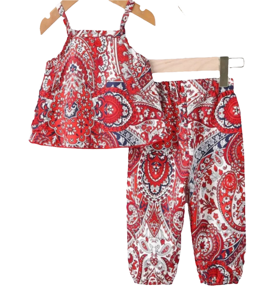 Boho stijl set: Top en broek rood batiklook