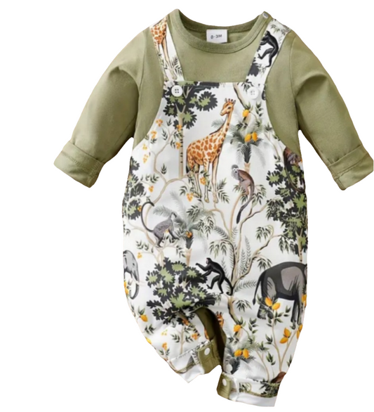 Boxpak katoen olijfgroen met jungleprint