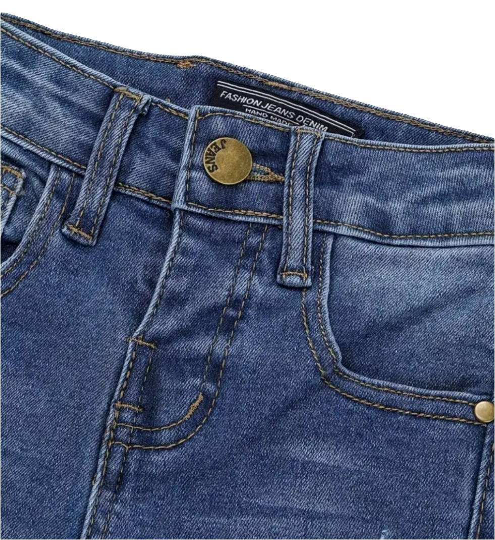 Denim jeans donker regular fit model.