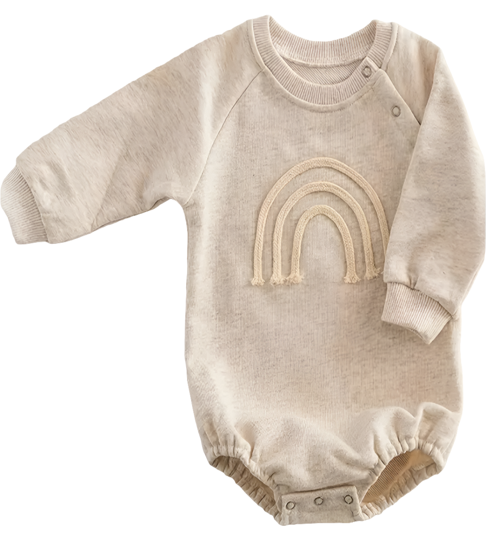 Katoenen romper crème regenboog met lange mouwen