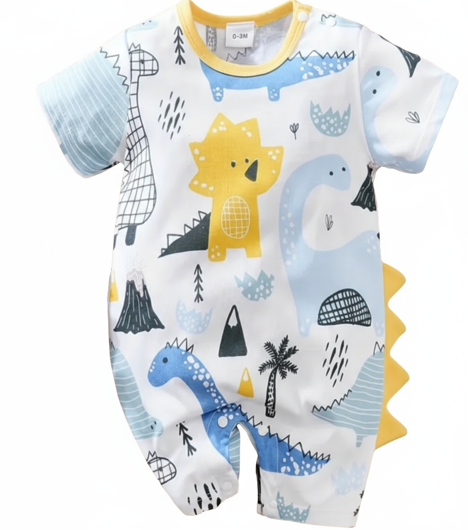 Katoenen boxpak dino geel met blauw