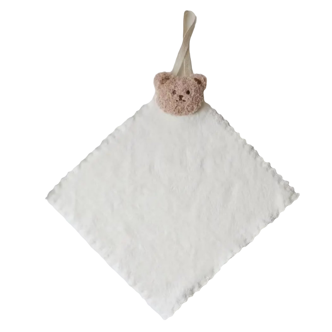 Klein doekje met lusje. Handig om vast te maken aan autostoeltje of buggy.  De maat is ongeveer 30 tot 35 cm.