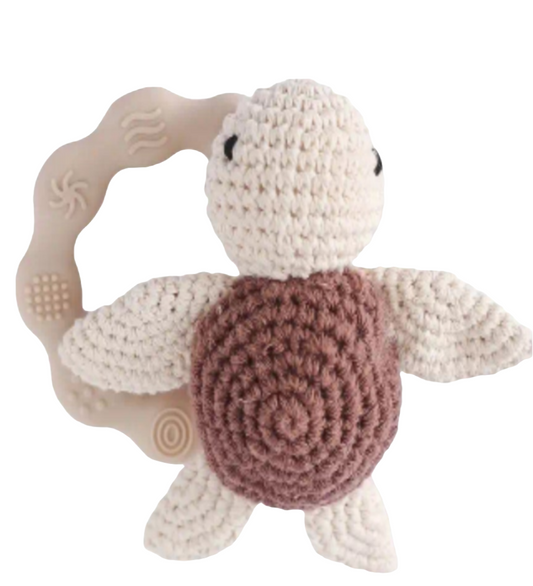 Bijtring  schilpad of zeepaardje  van handgemaakt gehaakt katoen