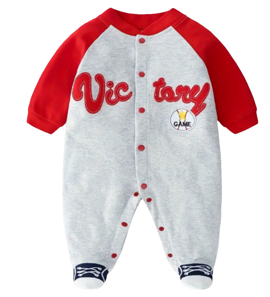 Baseball Jumpsuit "Victory" met voetjes grijs/rood