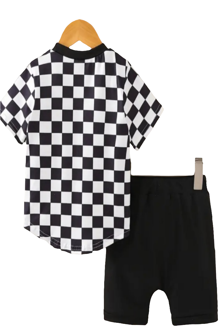 Set voor de zomer: Urban / checkerboard stijl shirt en short checkerboard stijl (evt. te combineren met de instapper of Urban zwart)