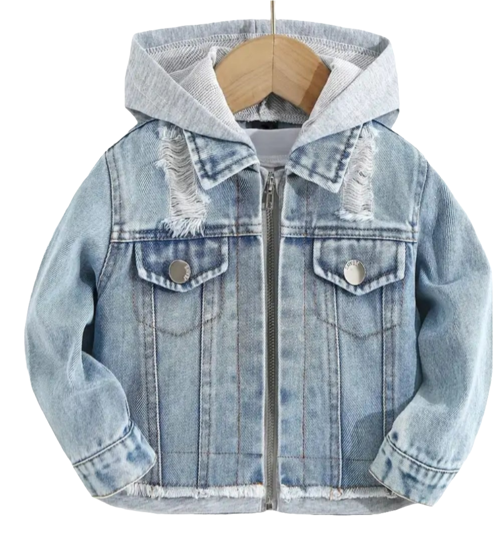Denim jack met capuchon van joggingstof